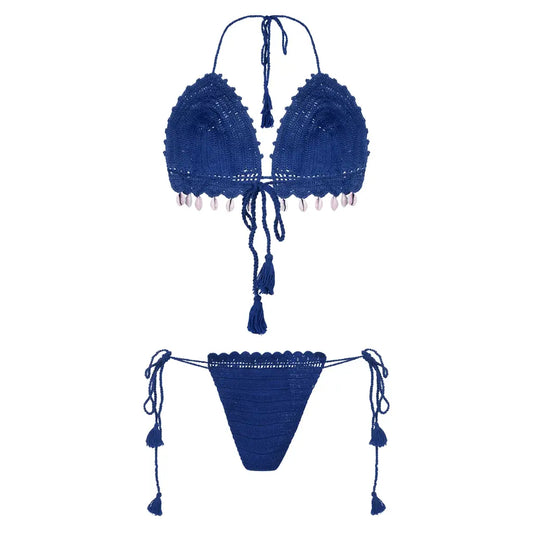Women Multicolor Cotton Crochet Tie-Side Bikini Lingerie Set