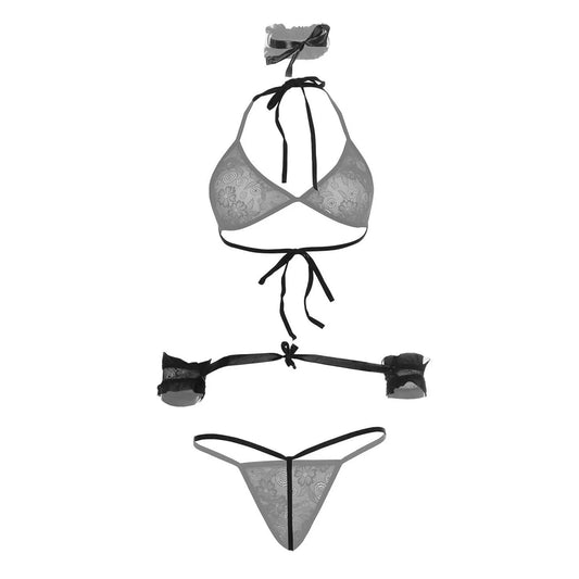 Women Lace Lingerie Set Triangle Bralette and Thong Panty with Eye Mask Soft Stretch Designer Innerwear for Women