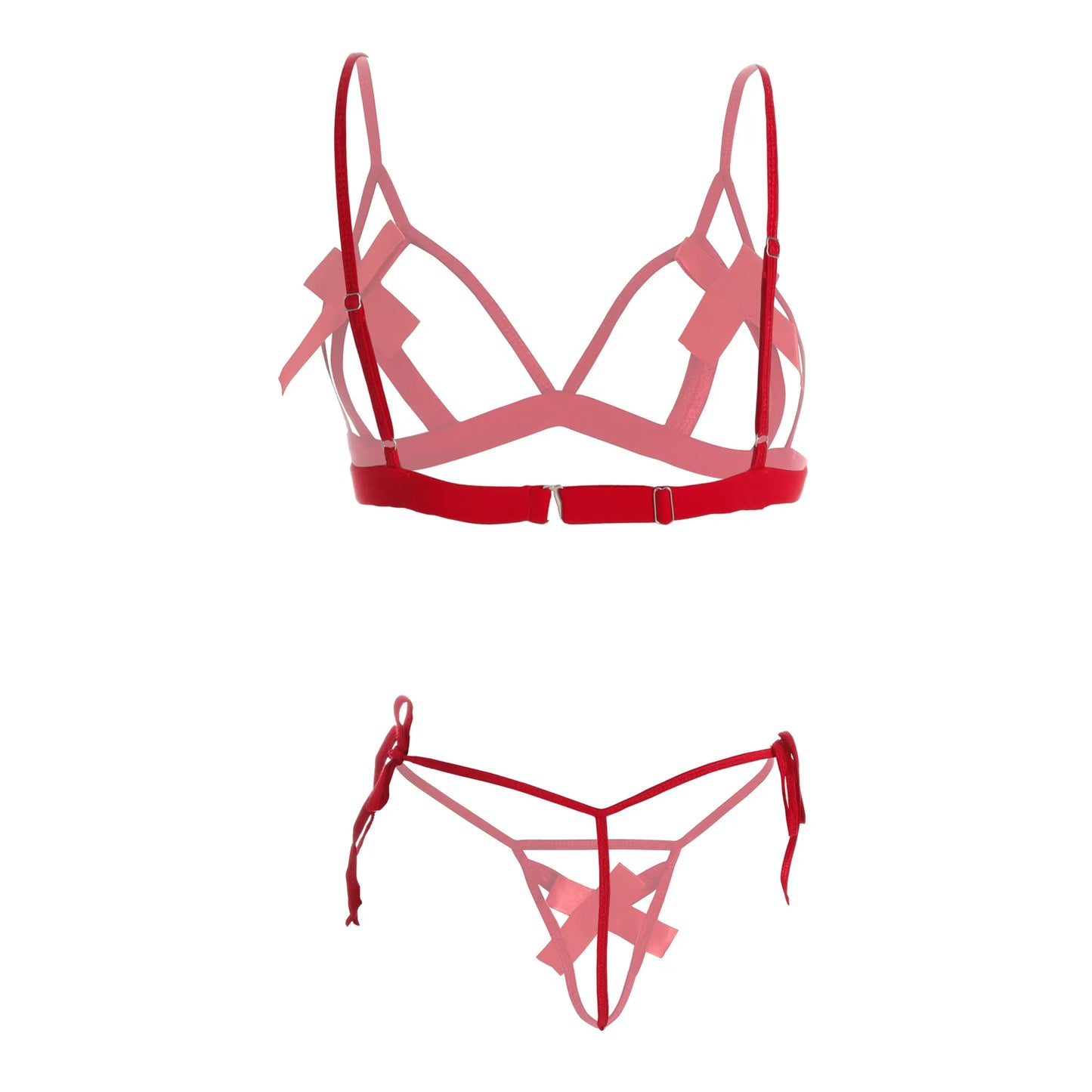 Women Strappy Lingerie Set Cutout Bralette and Tie-Up Thong Panty with Stockings Soft Stretch Designer Innerwear for Women