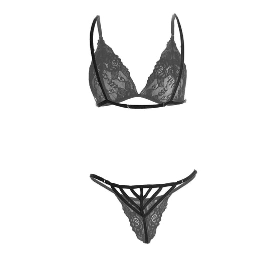 Premium Women’s Minimalist Floral Lace Triangle Bralette & G-String Set – Elegant Two-Piece Lingerie Ensemble with Scalloped Eyelash Trim