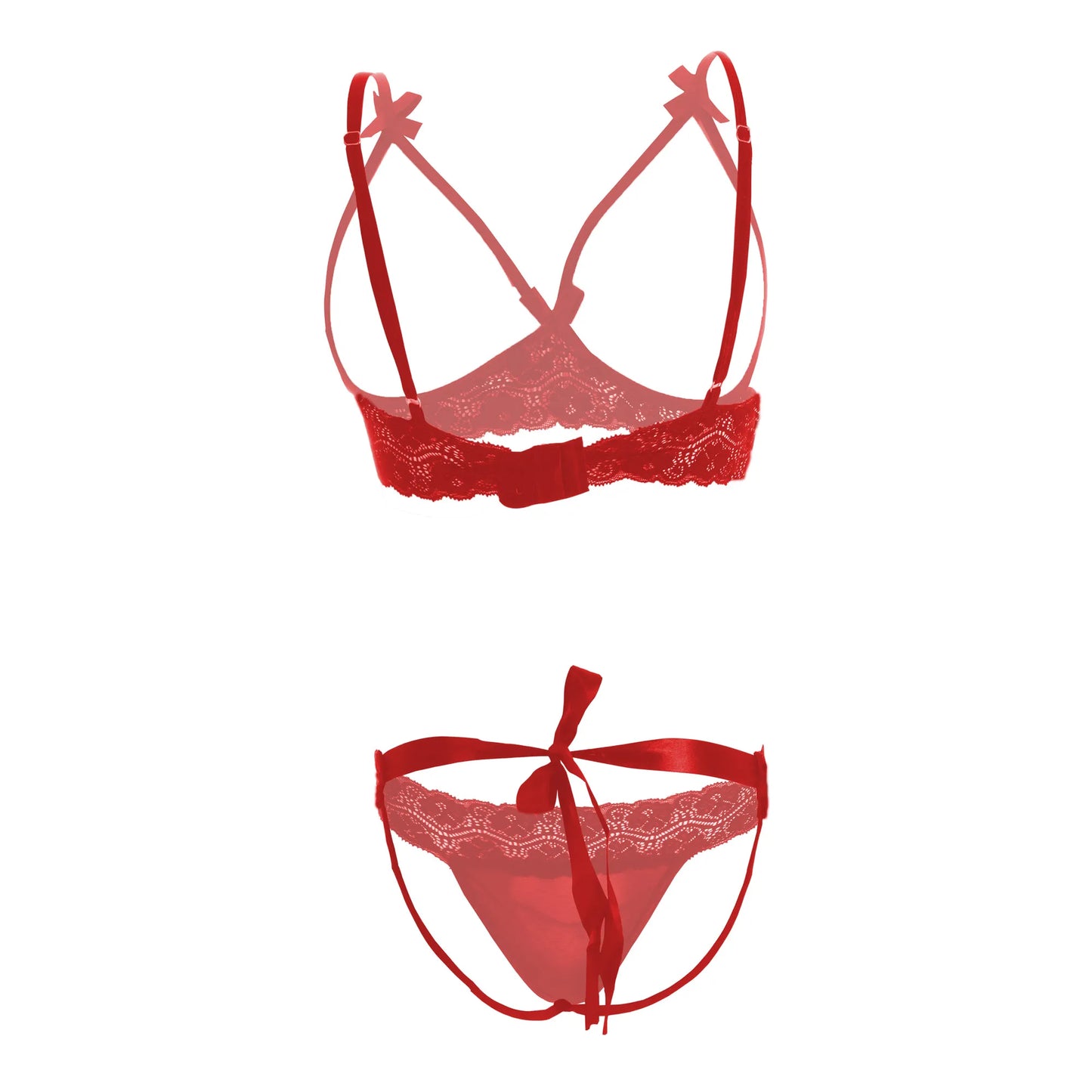 Premium Women’s Framed Open-Cup Bralette & Lace Panty Set – Provocative Two-Piece Lingerie Ensemble with Dainty Ribbon Accents