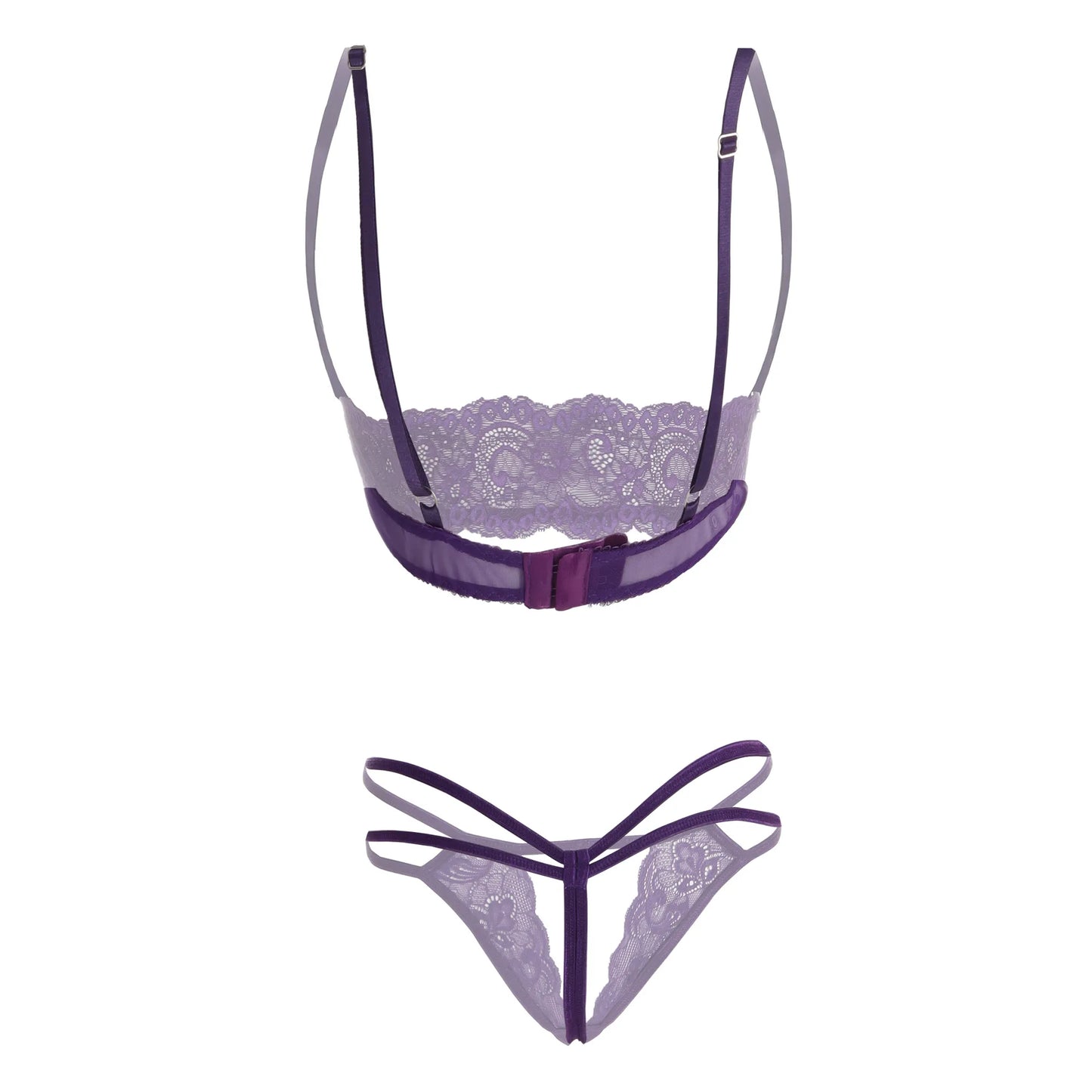 Premium Women’s Floral Lace Shelf Bralette & Multi-Strap Thong Set – Elegant Two-Piece Lingerie Ensemble with Quarter-Cup Design