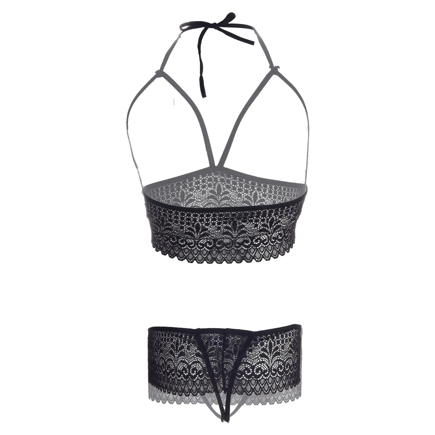 Premium Women’s Floral Lace Framed Bralette & Strappy Panty Set – Contemporary Two-Piece Lingerie Ensemble with Architectural Cage Design