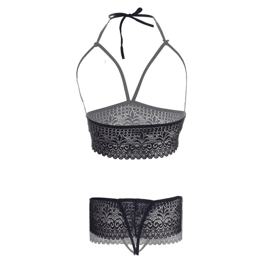 Premium Women’s Floral Lace Framed Bralette & Strappy Panty Set – Contemporary Two-Piece Lingerie Ensemble with Architectural Cage Design