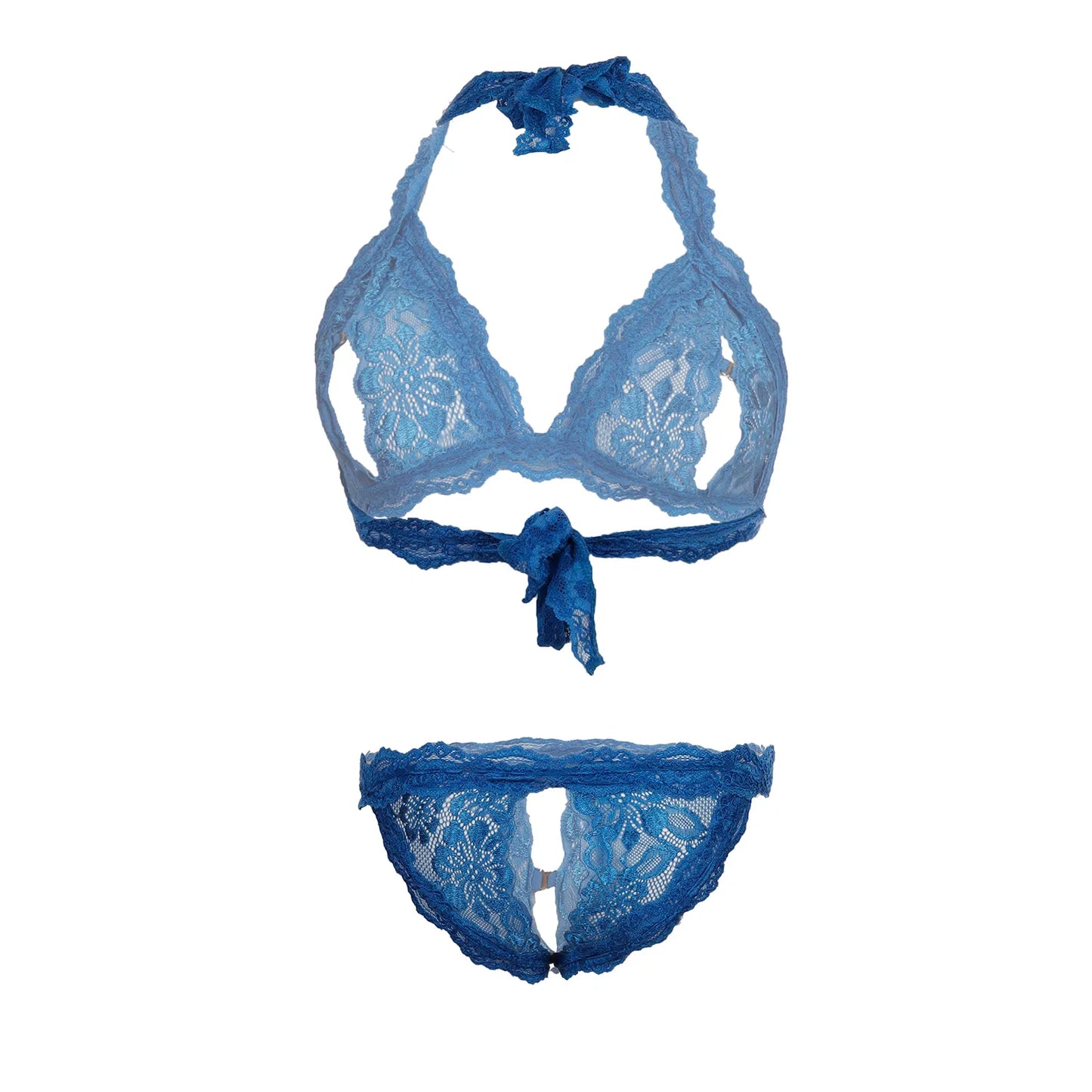 Premium Women’s Floral Lace Halter Bralette & Scalloped Panty Set – Elegant Two-Piece Lingerie Ensemble with Modern Keyhole Cut-Out Detail
