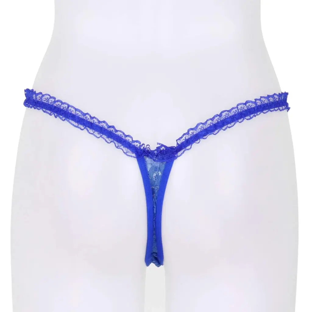 Women’s Lace Pearl Accent Cut-Out Thong Panty – Decorative Bow Lingerie Bottomwear
