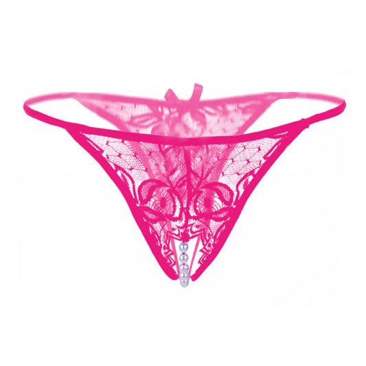 Women’s Sheer Lace Pearl Detail Thong – Elegant Low-Rise Designer Intimate Bottomwear