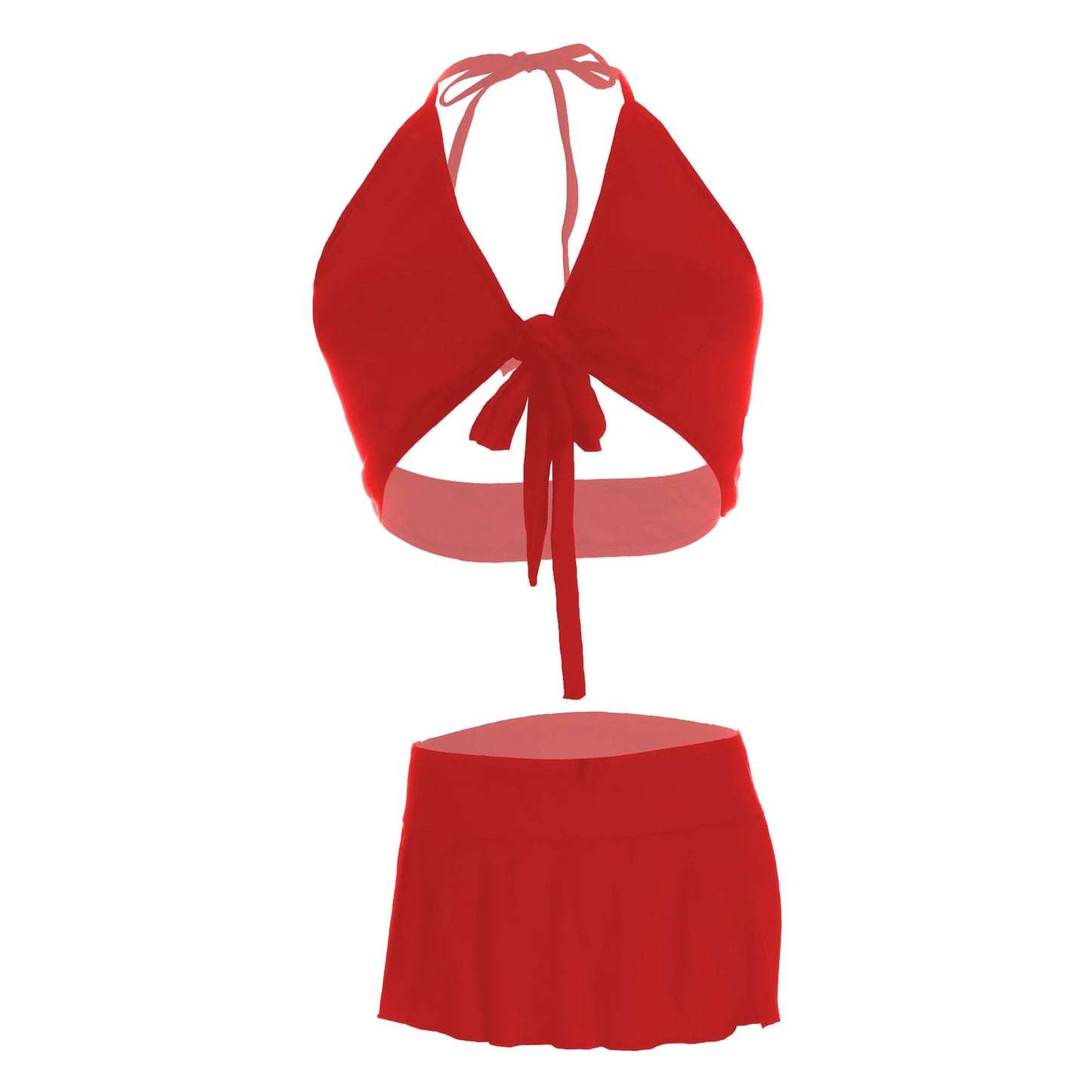 Women’s Smooth-Touch Halter Bralette & Pleated Mini Skirt Set – Elegant Two-Piece Lingerie Ensemble with Modern Front-Tie Detail