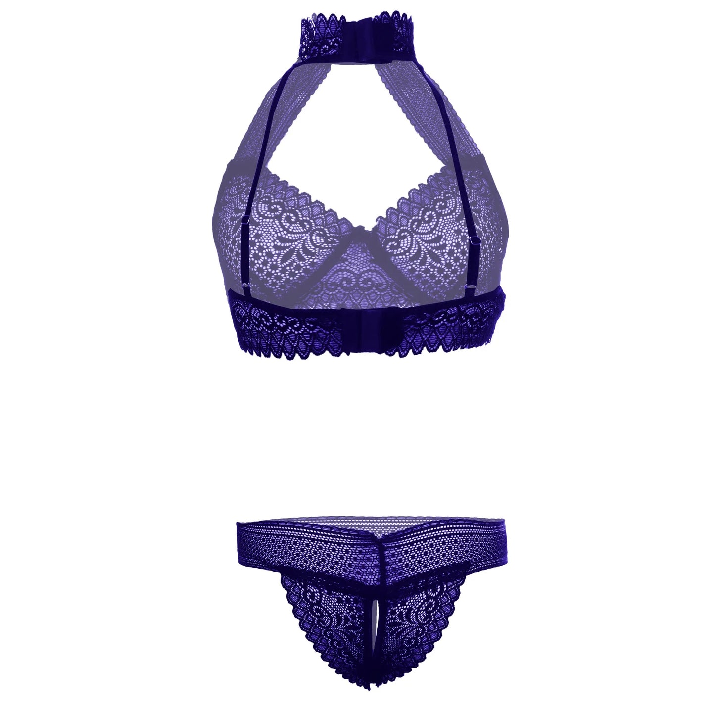 Women’s Floral Lace Choker-Style Halter Bralette & Panty Set – Elegant Two-Piece Lingerie Ensemble with Modern Keyhole Neckline