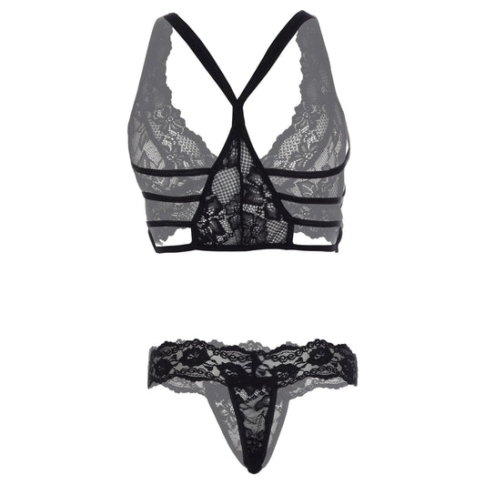 Women’s Floral Lace Bralette & Matching Panty Set – Elegant Two-Piece Lingerie Ensemble with Scalloped Embroidery Detail