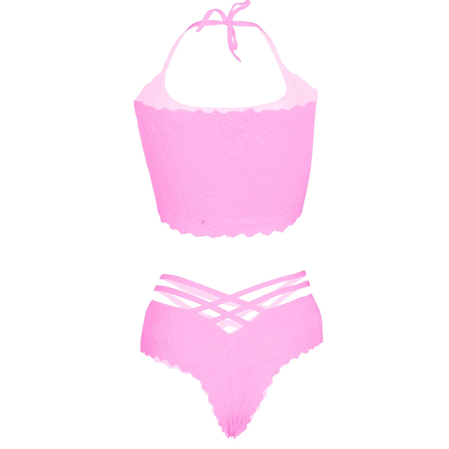 Women Lace Strap Pink Bra & Panty Lingerie Set