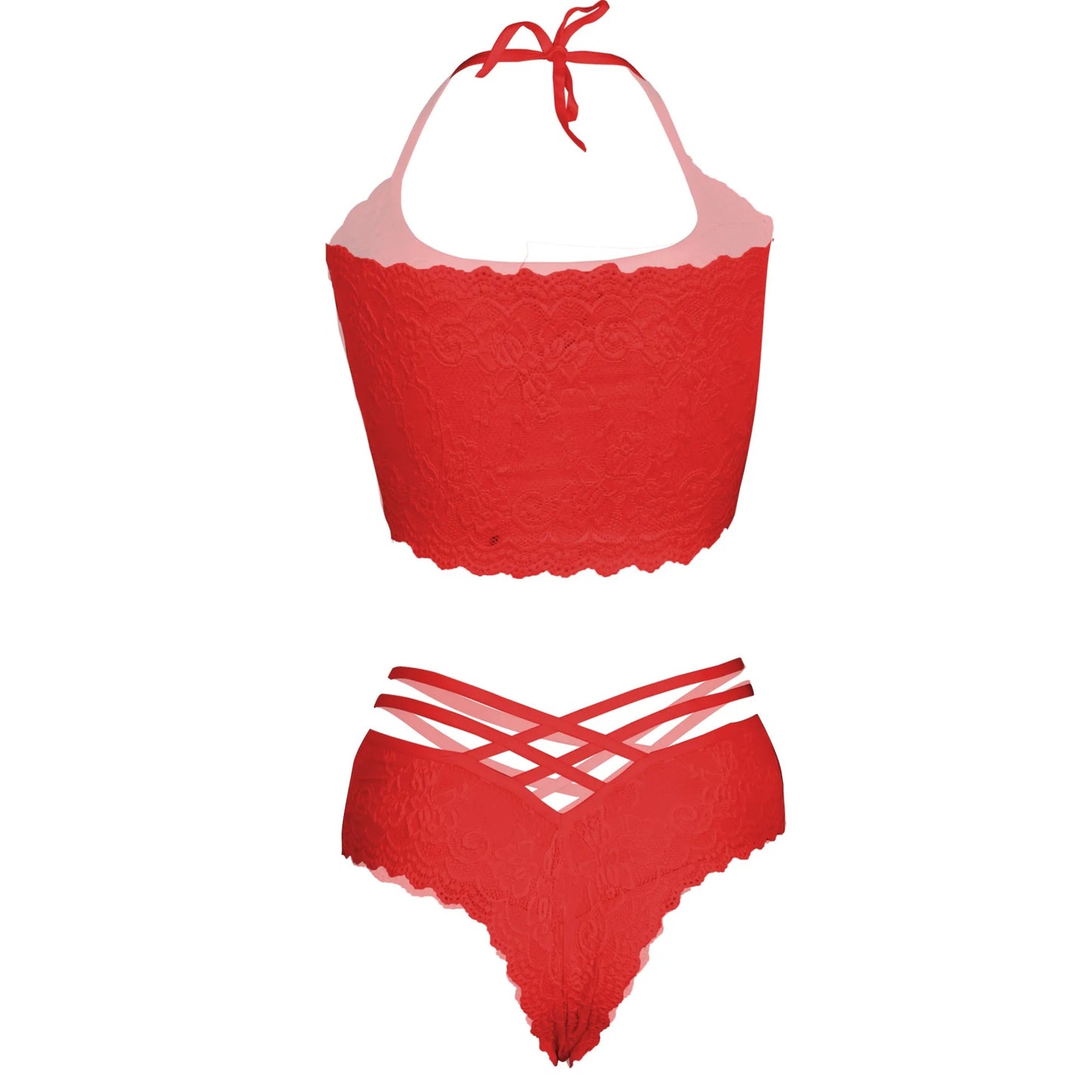 Women's Lace Strap Red Bra & Panty Lingerie Set