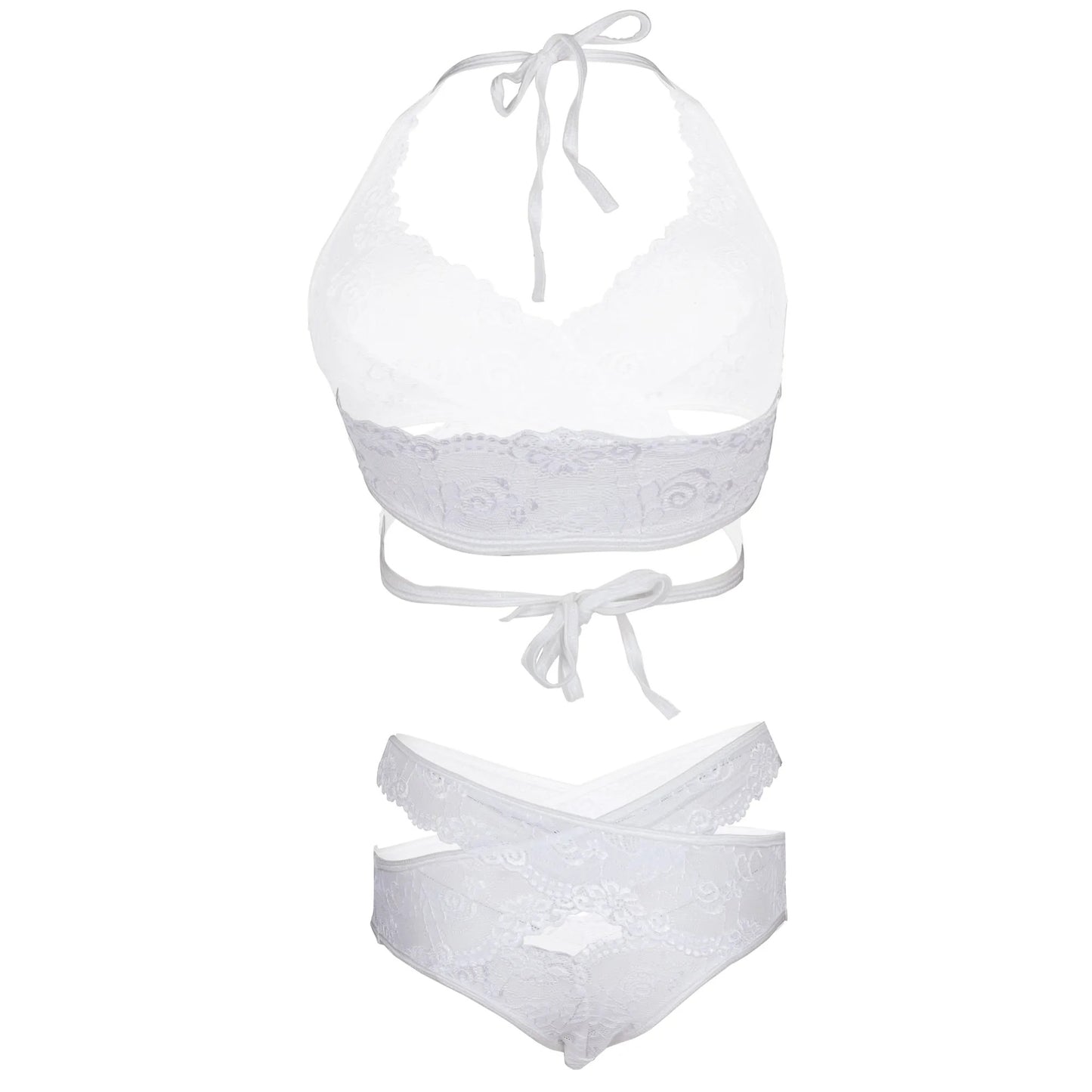 Women Lace Lingerie Set Halter Neck Bralette and High Waist Panty Set Soft Stretch Designer Nightwear for Women