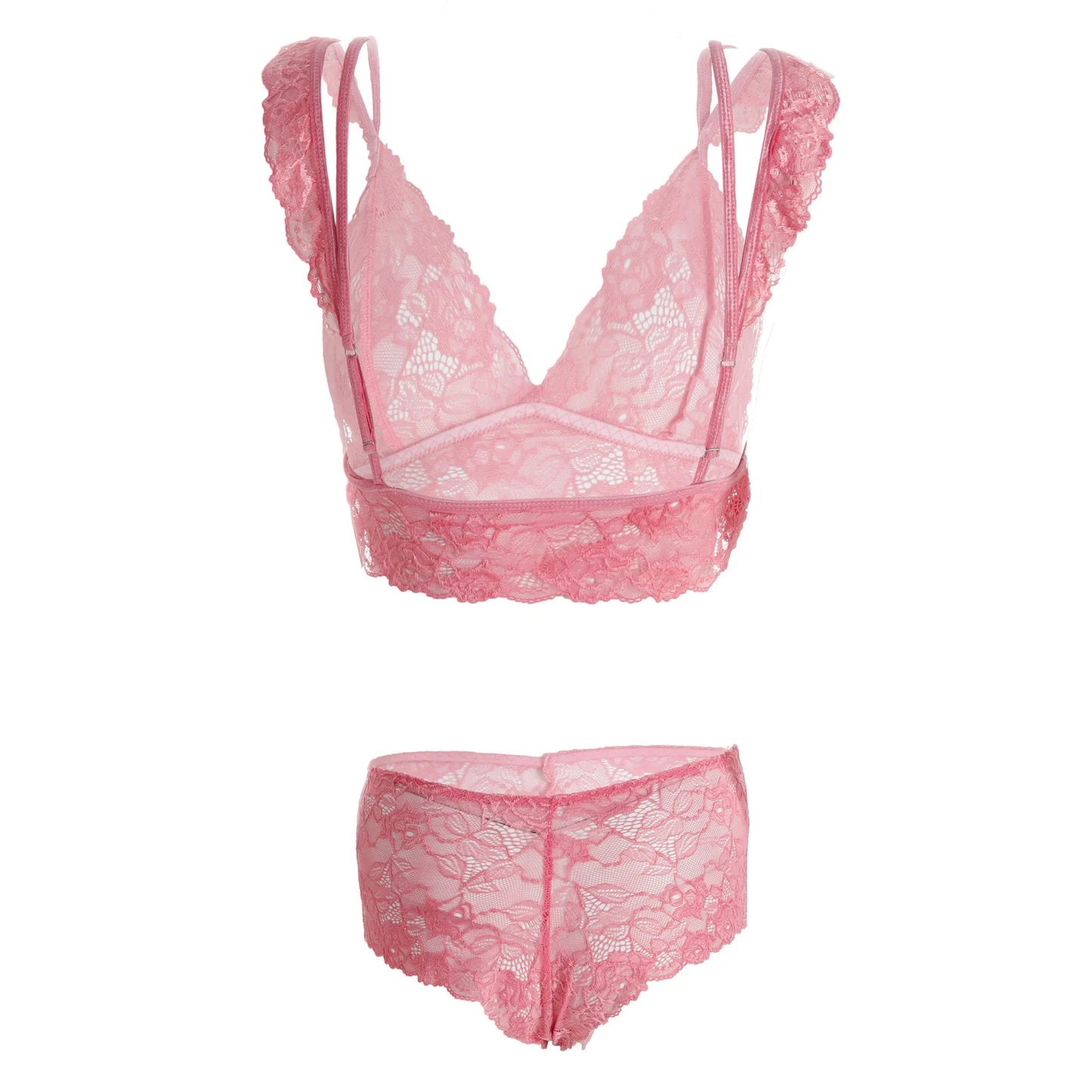 Women’s Floral Lace Longline Bralette & Boyshort Set – Elegant Two-Piece Lingerie Ensemble with Scalloped Embroidery Trim