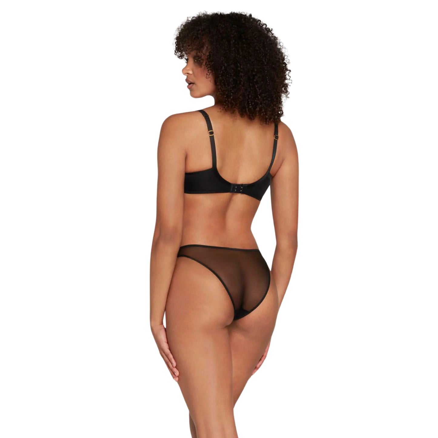 Women Black Sheer Mesh Bra & Thong Lingerie Set – Transparent Elegant Intimate Wear