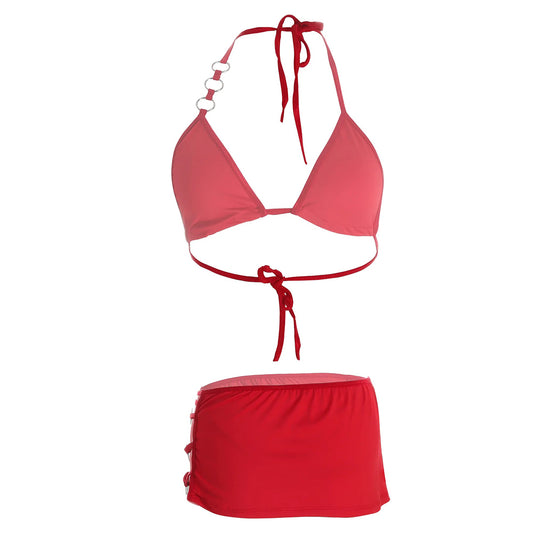Women's Red Bra and Short Skirt Lingerie Set