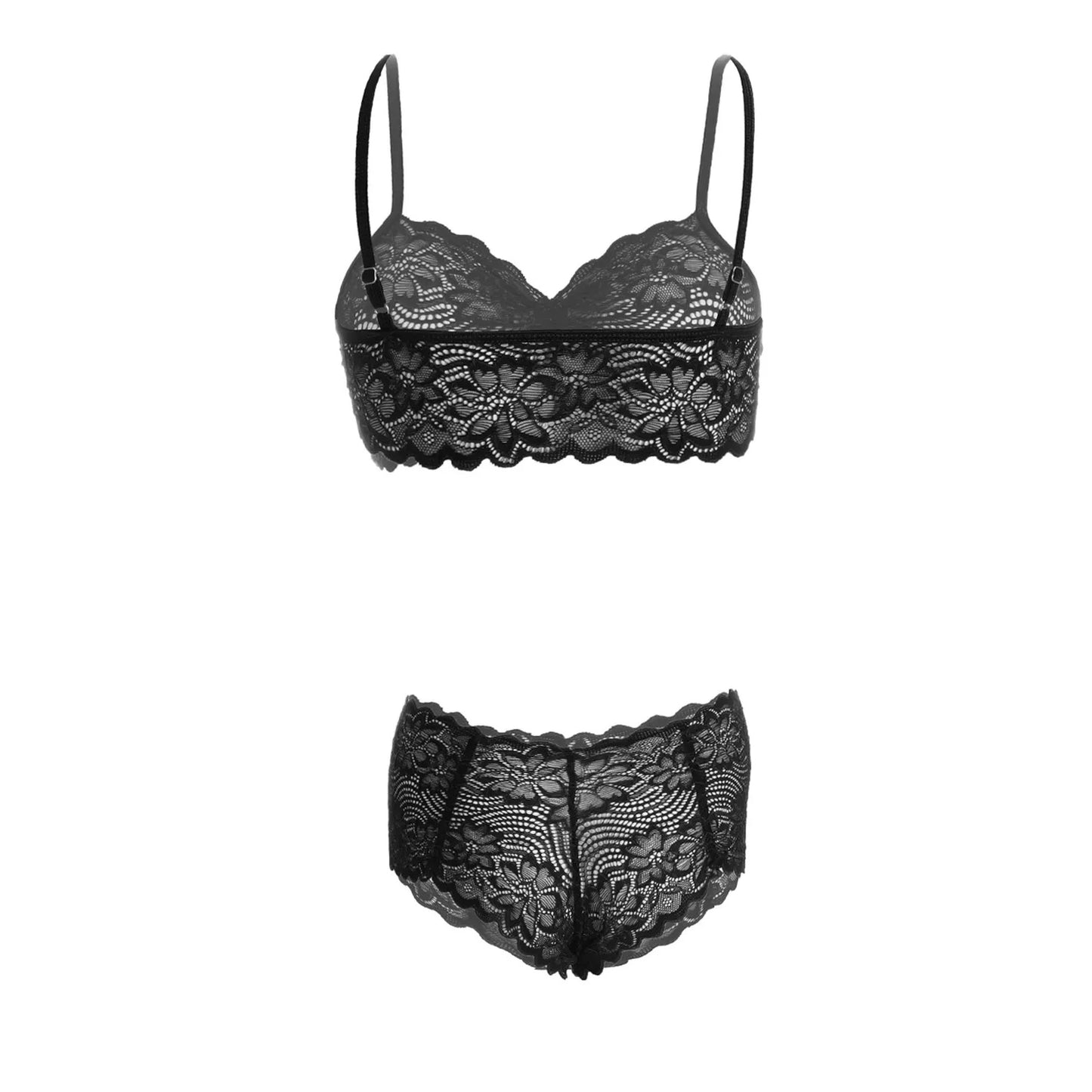 Women's Lace Bra and Panty Black Lingerie Set