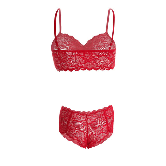 Women's Lace Red Bra and Panty Lingerie Set