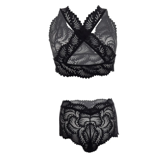 Women Lace Lingerie Set Halter Neck Bralette and Boyshort Panty Set Soft Stretch Designer Innerwear for Women