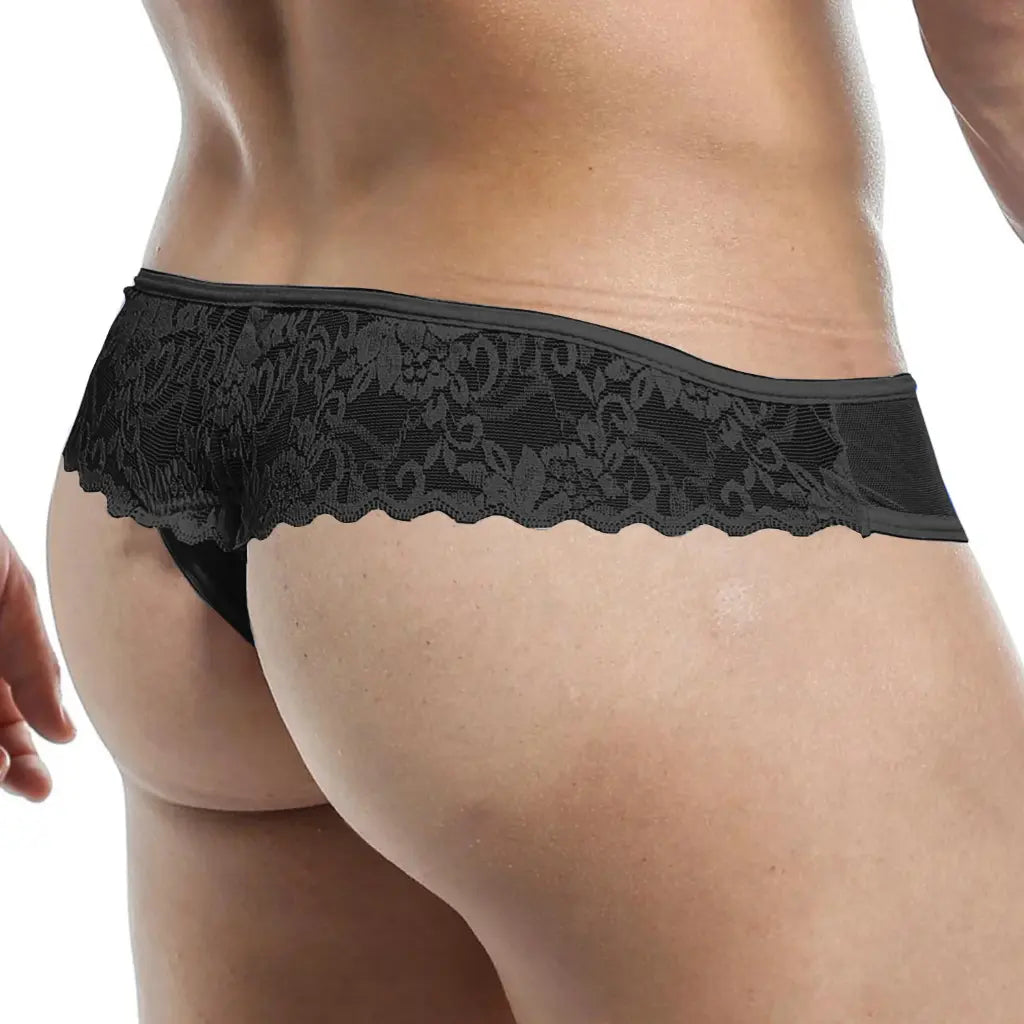Men’s Floral Lace Open Back Brief – Low Rise Designer Underwear