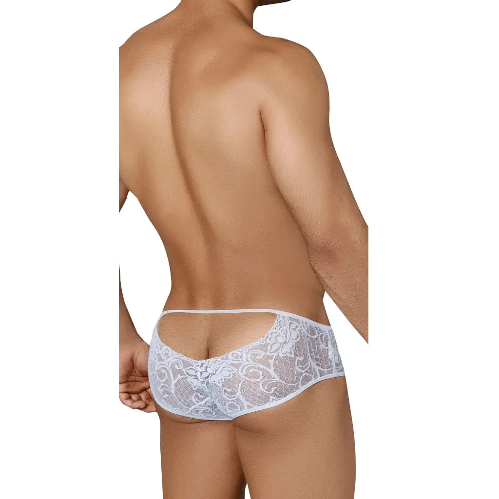 Men’s Open Back Lace Brief – Sheer Floral Designer Underwear