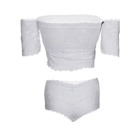 Women’s Floral Lace Off-Shoulder Crop Top & Matching Panty Set – Elegant Two-Piece Lingerie Ensemble with Modern Bardot Neckline