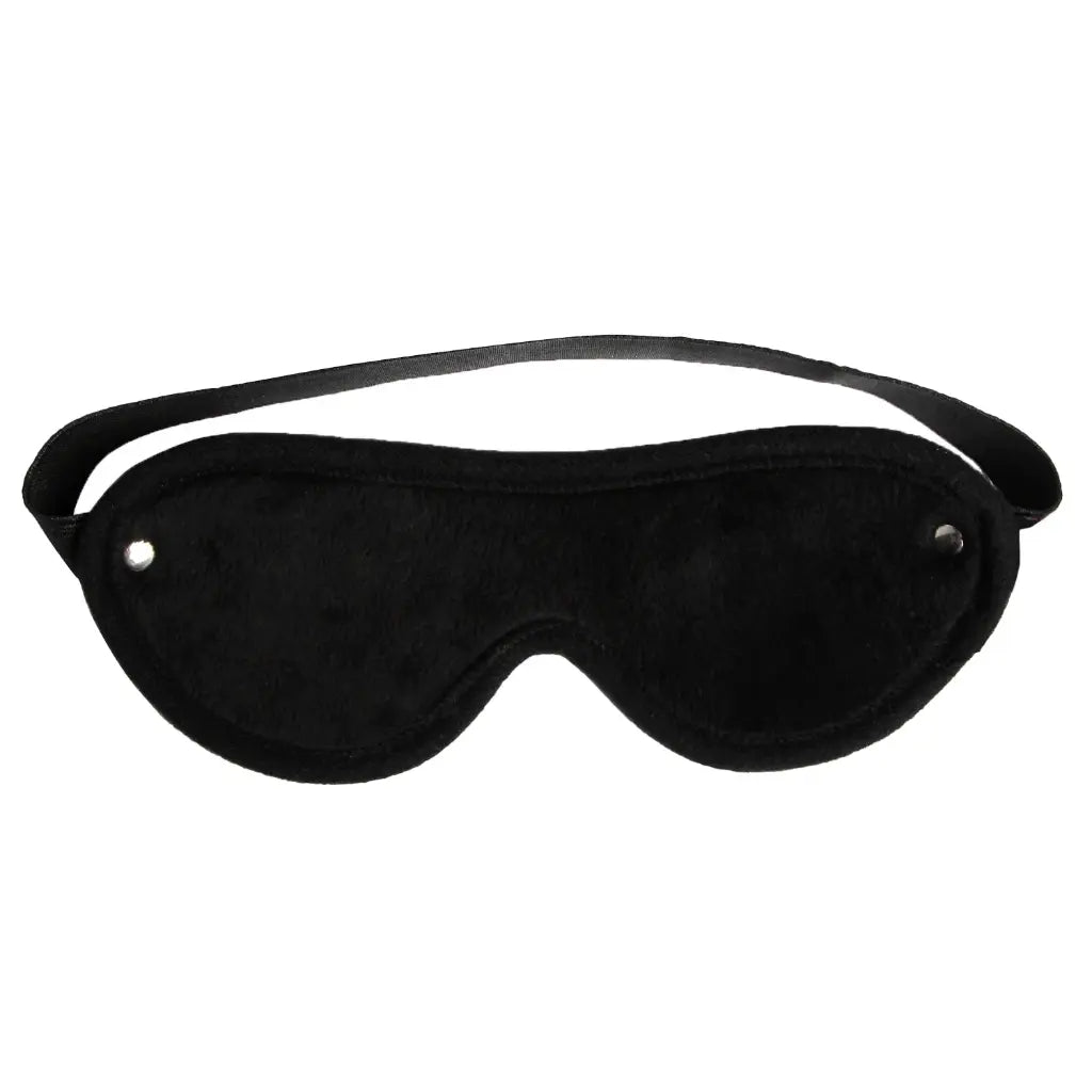 Black adjustable blindfold eye mask with soft padding and elastic strap.