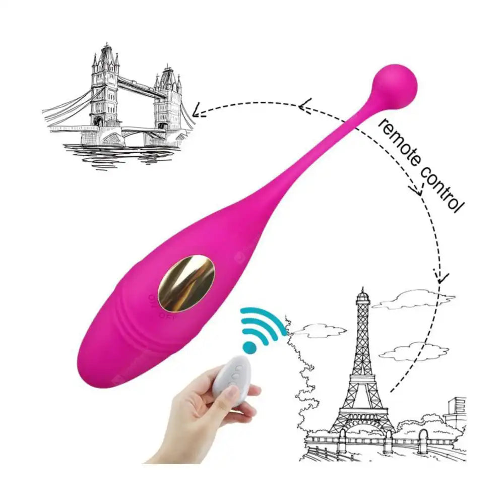 Pink fish shape USB rechargeable vibrating egg massager with wireless remote control.