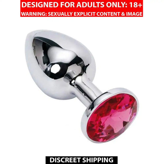 Imported stainless steel metal plug with red crystal handle and polished silver finish.