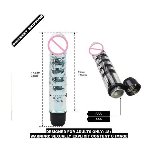 Transparent jelly soft vibrating massager with adjustable multi-speed control and ergonomic design.