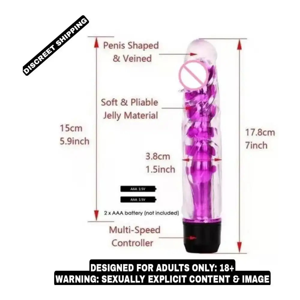 Transparent jelly soft vibrating massager with adjustable multi-speed control and ergonomic design.