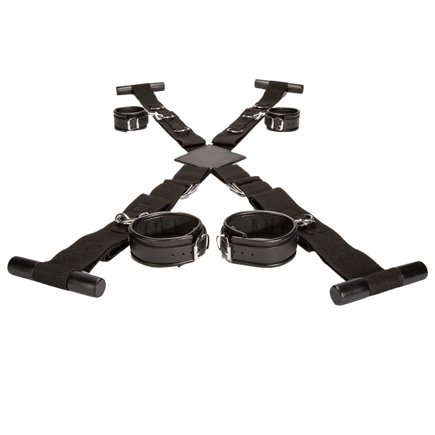 Over-the-door full restraint kit with adjustable wrist and ankle cuffs attached to a door-mounted strap system.