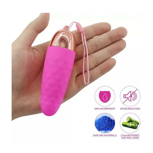 Pink oval shape vibrator massager with ergonomic design and textured silicone surface.