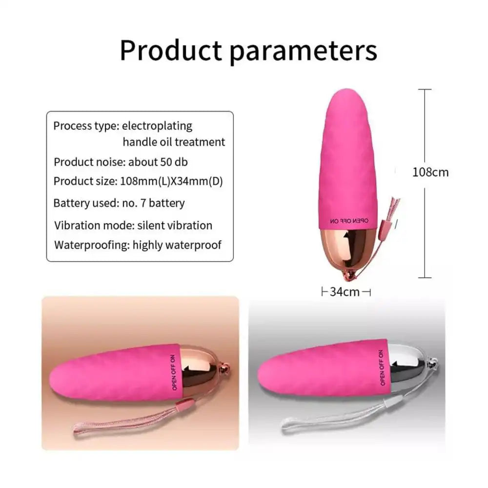 Pink oval shape vibrator massager with ergonomic design and textured silicone surface.