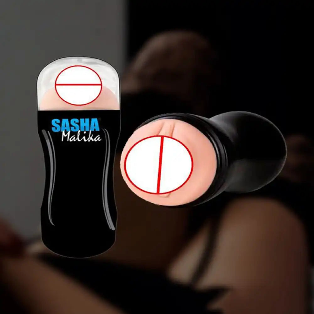SASHA-MIA male pocket cup massager with squeeze-control design and soft inner sleeve.