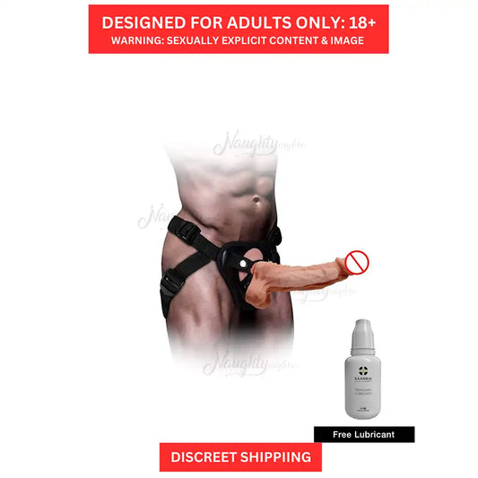 Adjustable strap on wearable sleeve with black harness and flexible body-friendly construction.