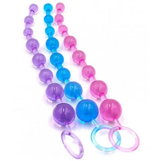 Multicolor 10 inch flexible vibrating beads massager with graduated bead design and lightweight construction.