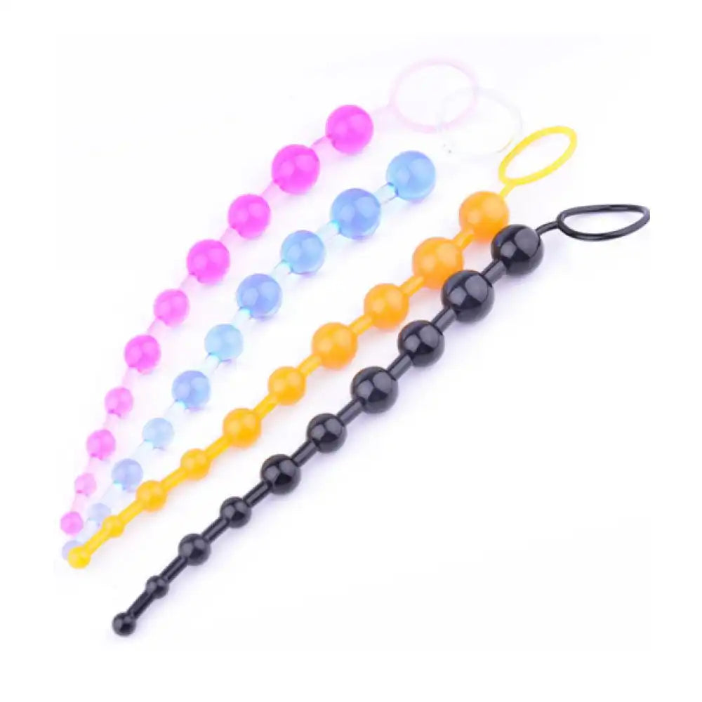 Multicolor 10 inch flexible vibrating beads massager with graduated bead design and lightweight construction.