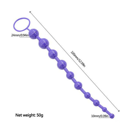 Multicolor 10 inch flexible vibrating beads massager with graduated bead design and lightweight construction.