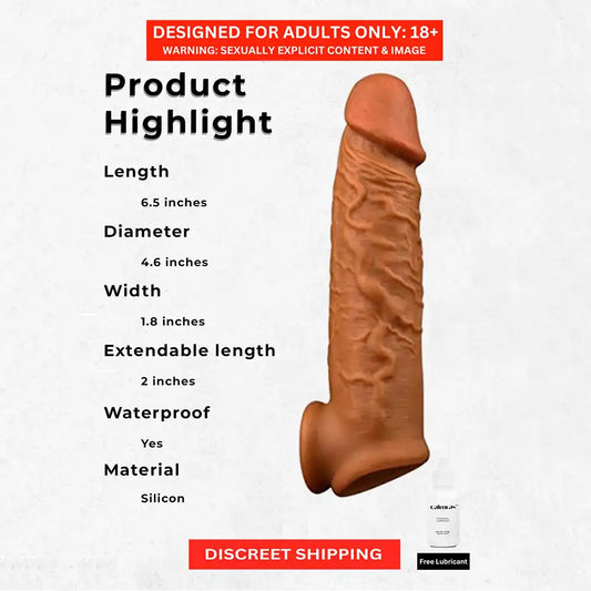 Brown reusable silicone extension sleeve with realistic textured surface and flexible design.