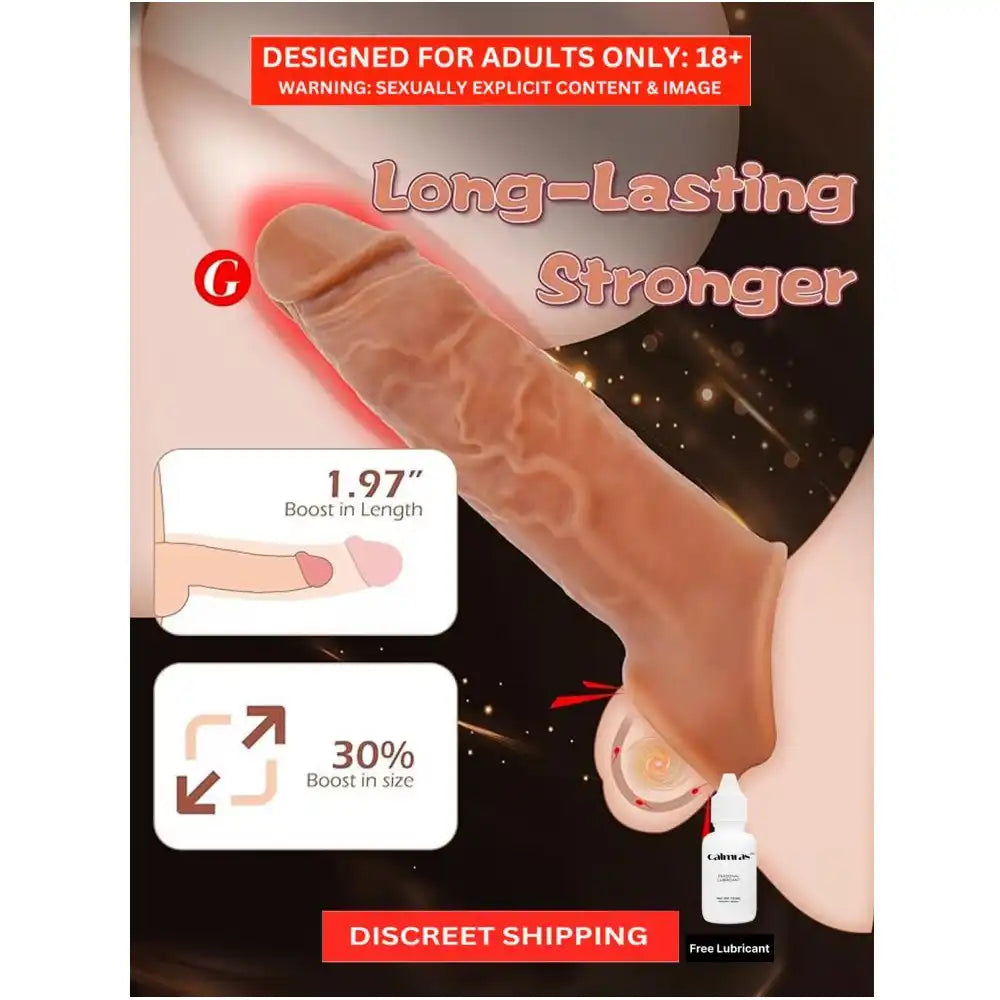 Brown reusable silicone extension sleeve with realistic textured surface and flexible design.
