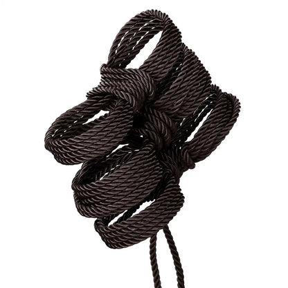 Black 20 meter braided cotton blend rope with strong durable construction for decorative knot tying and roleplay accessories.