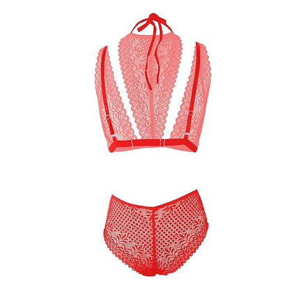 Premium Women’s High-Neck Floral Lace Bralette & Panty Set – Elegant Two-Piece Lingerie Ensemble with Modern Halter Detail and Criss-Cross Waist