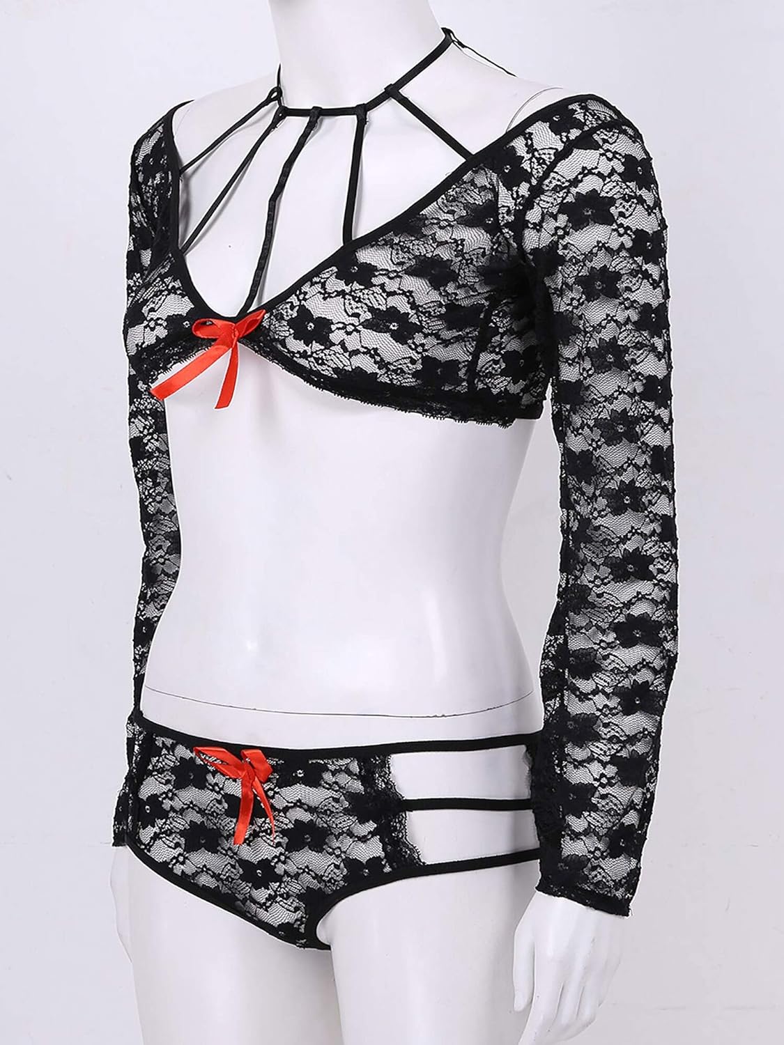 Women Lace CrissCross Black Bra & Panty Lingerie