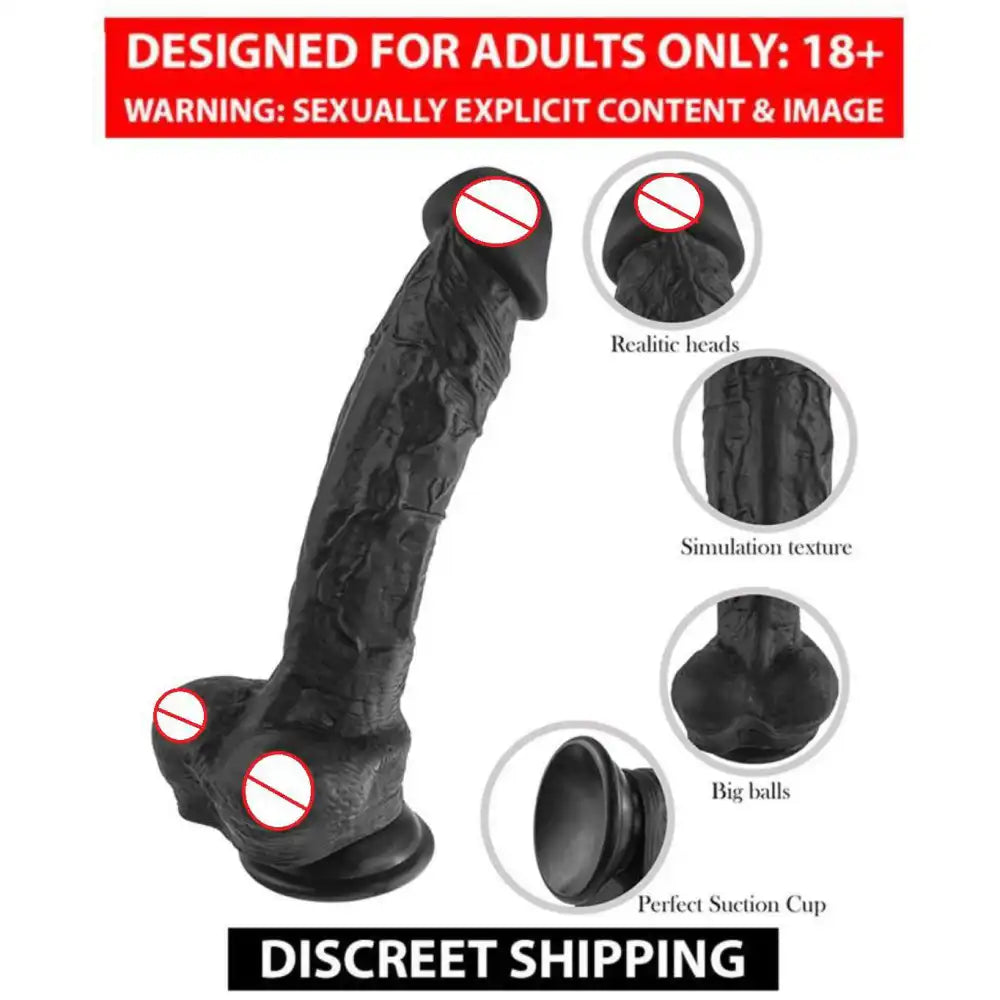 Black 9 inch premium silicone massager with ergonomic design and suction base.