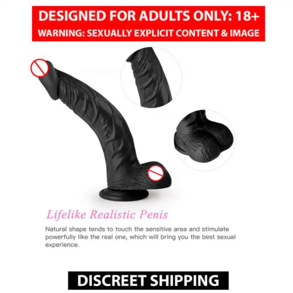 Black 9 inch premium silicone massager with ergonomic design and suction base.