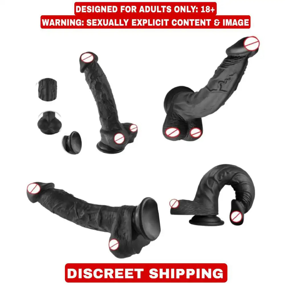 Black 9 inch premium silicone massager with ergonomic design and suction base.