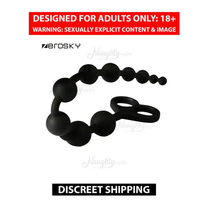 Premium Silicone Anal Beads Plug – Large Size Flexible Bead Chain with Retrieval Ring (Black)