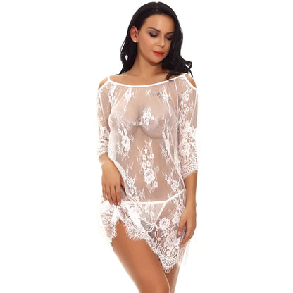 Women Multicolor Sheer Floral Lace Babydoll Nightdress