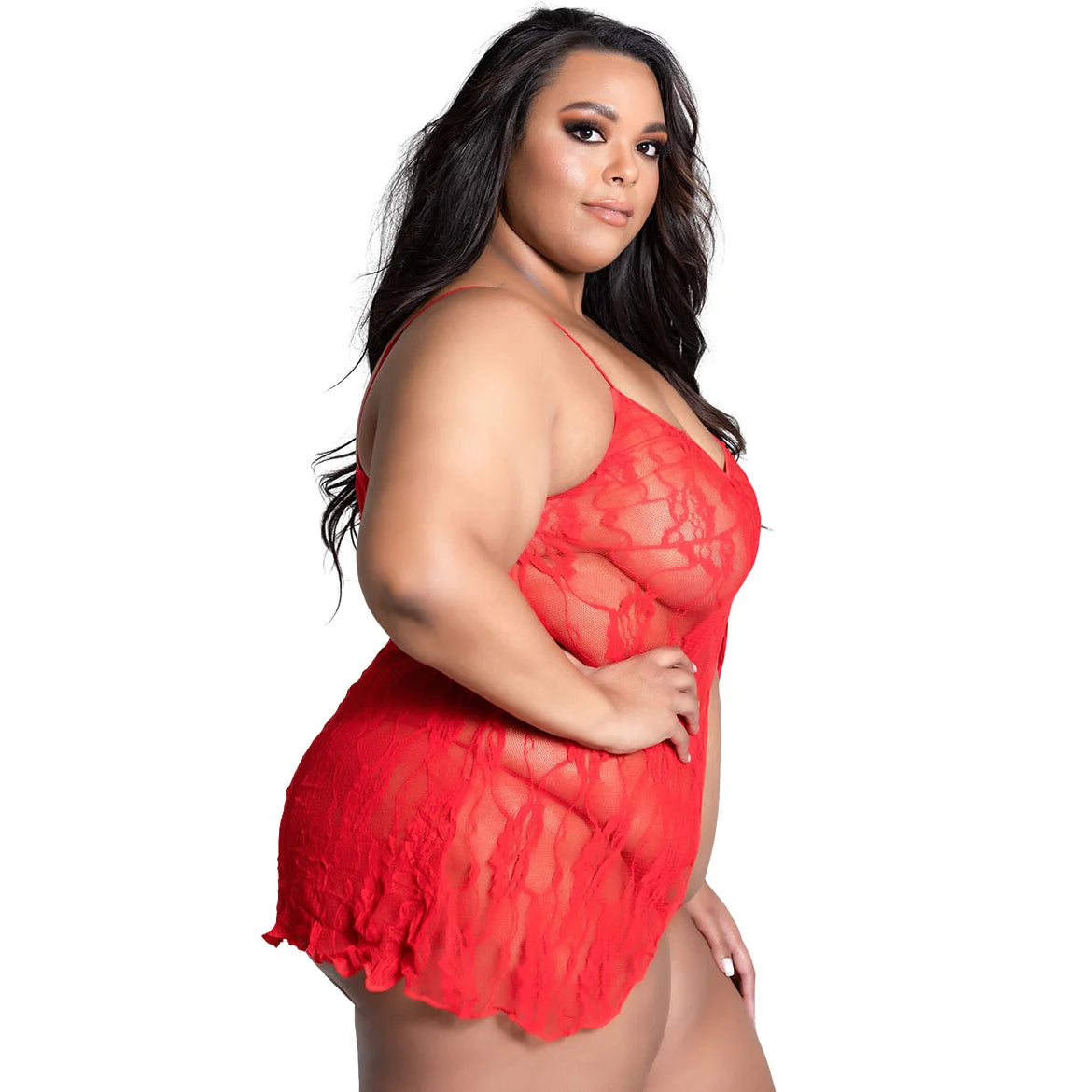 Women’s  Multicolor Full Floral Lace Babydoll – Elegant Open-Front Flyaway Chemise with V-Neckline & Coordinating Lace G-String